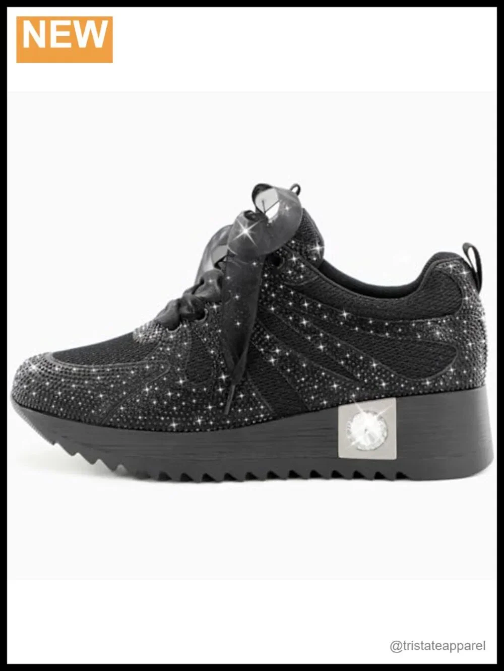 Sparkly Rhinestone Platform Wedge Sneakers Glitter Sequin Lace Up Low Top